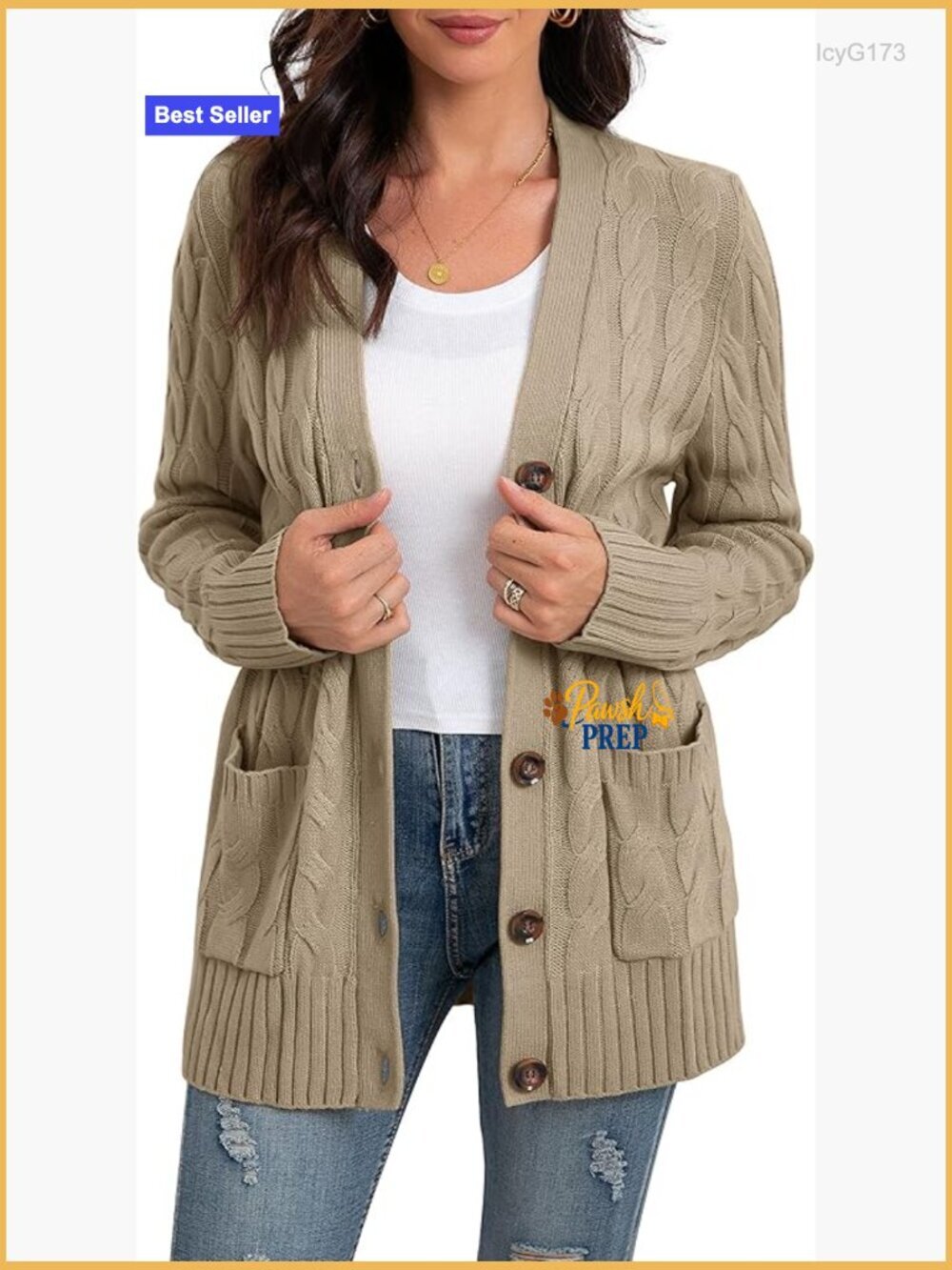 Long Sleeve Loose Knit Cable Open Front Button Down Cardigan Sweater with